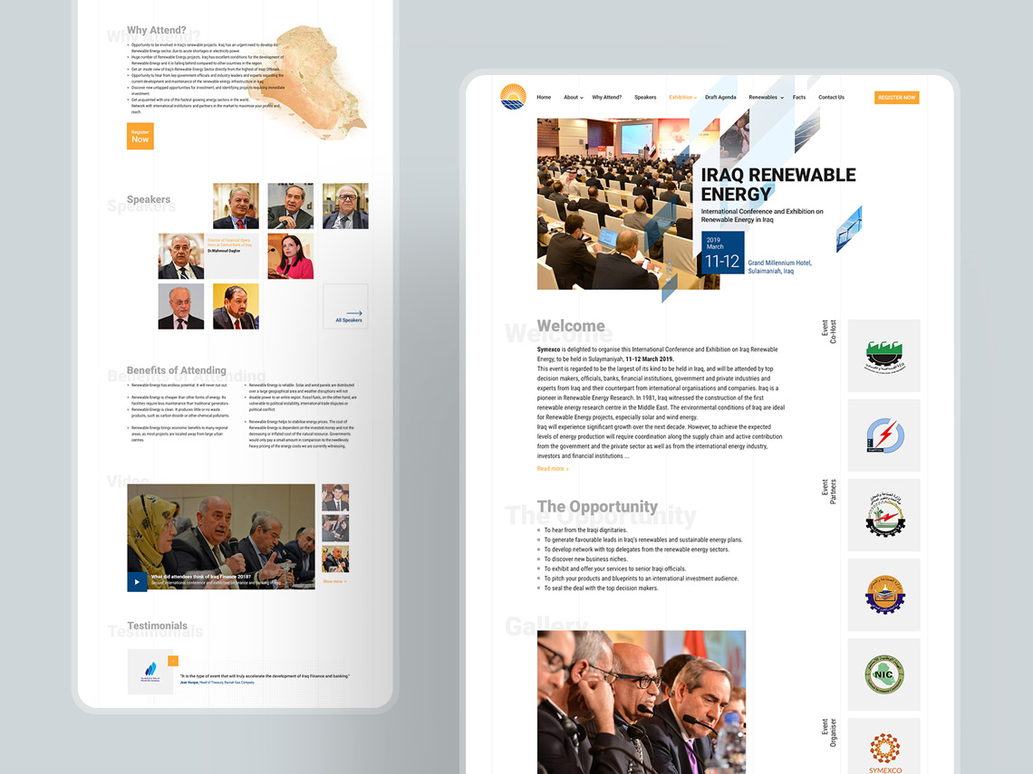 طراحی گرافیک وب، طراحی رابط کاربری و تجربی وب سایت کنفرانس بین المللی انرژی های تجدید پذیر کشور عراق